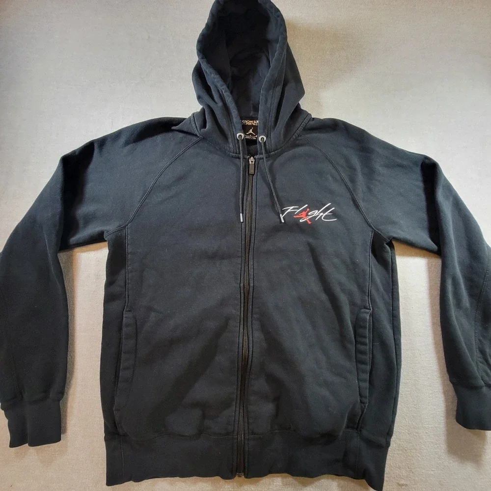 Jordan Flight Zip Hoodie Mens Large Black Excellent Fleece Jumpman Logo
